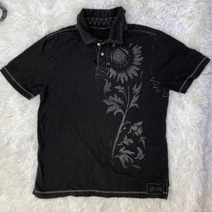Le Tigre The Classic Polo Mens Sz Medium Black Contrast Stitching Velour Flower